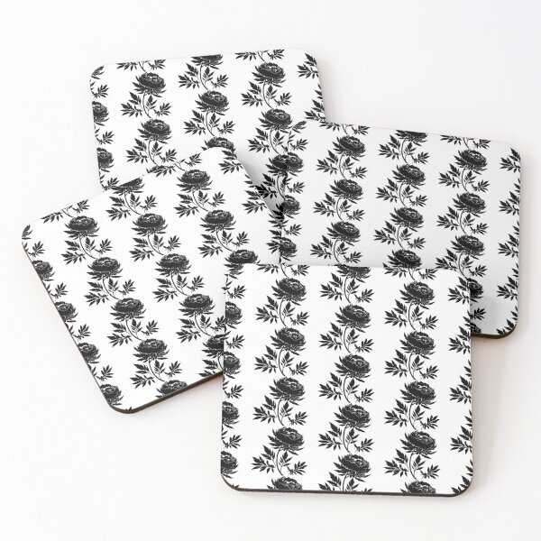 Item preview, Peony Flower Black leaves silhouette on White background 12 designed and sold by ArmBaoStock.