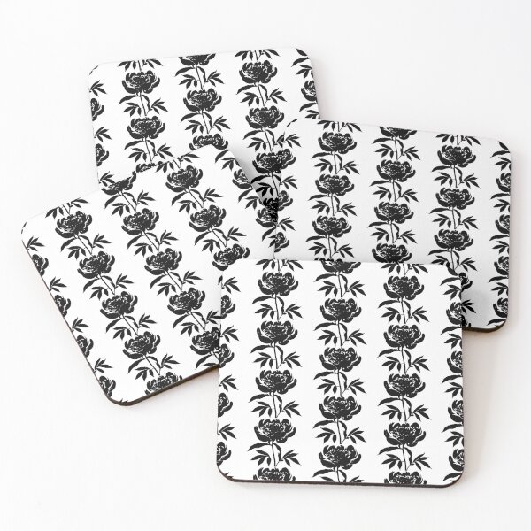 Item preview, Peony Flower Black leaves silhouette on White background 13 designed and sold by ArmBaoStock.