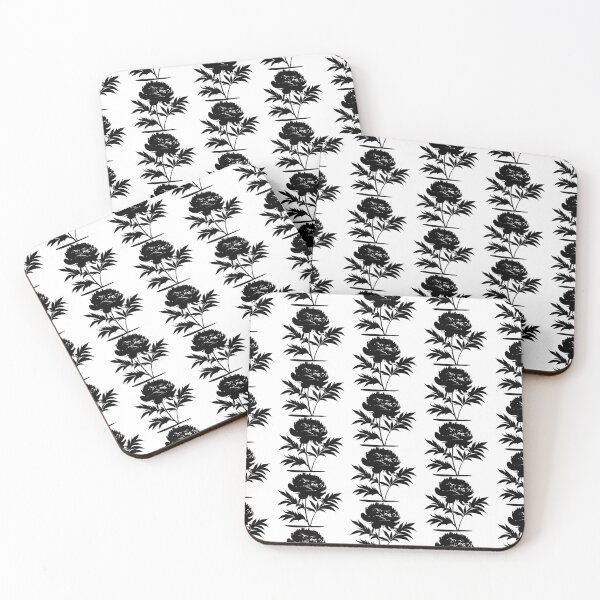 Item preview, Peony Flower Black leaves silhouette on White background 14 designed and sold by ArmBaoStock.