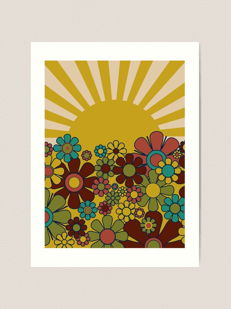 Sunshine Retro Garden Vintage 60s 70s Aesthetic Flowers and Sun