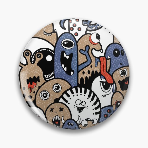 Item preview, Monster pattern blue, brown, lineart, doodle, comic designed and sold by Katj-A-Studio.