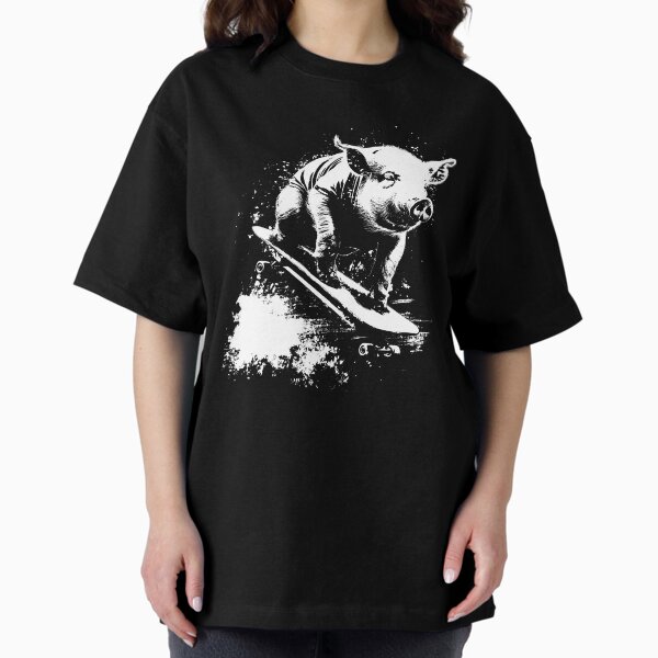 Vista previa del artículo con la obra «Cerdo divertido montando una patineta Estética del estilo del arte grunge de los 90», diseñado y vendido por belugastore.
