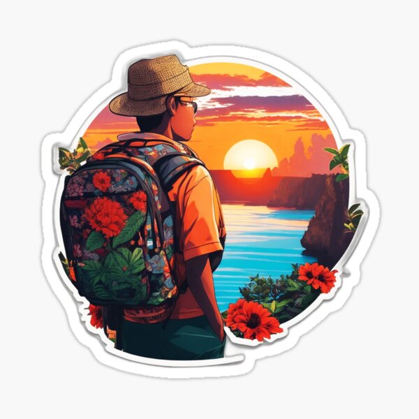 Aperçu de l'œuvre Voyageur de Bali observant le coucher du soleil sur l'océan depuis la falaise d'Uluwatu créée et vendue par Ridiculam Toga.