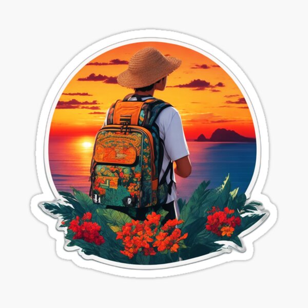Aperçu de l'œuvre Un routard de Bali regarde le coucher du soleil sur l'océan depuis la falaise d'Uluwatu créée et vendue par Ridiculam Toga.