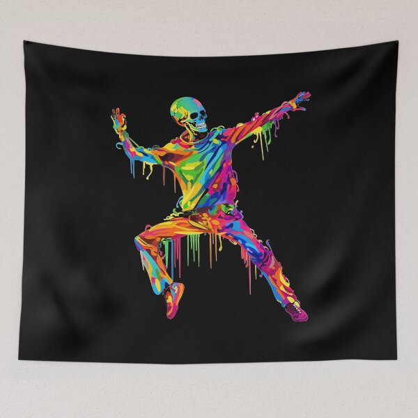 Item preview, Dancing Skeleton Rainbow Funny Halloween Colorful Splash Art designed and sold by LOT7Clothing.