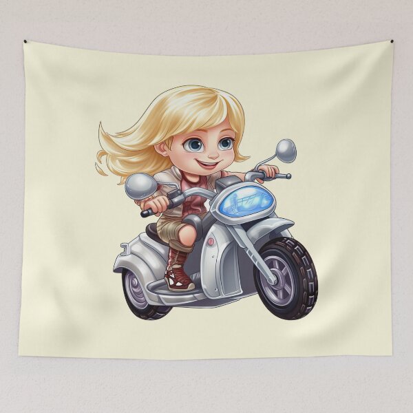Item preview, Teenage Girl Riding a Silver Scooter (off white like background) designed and sold by TheTrendsDesk.