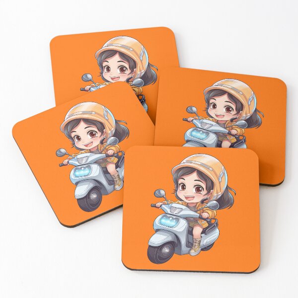 Item preview, Teenage Girl Riding a Silver Scooter (orange background) designed and sold by TheTrendsDesk.
