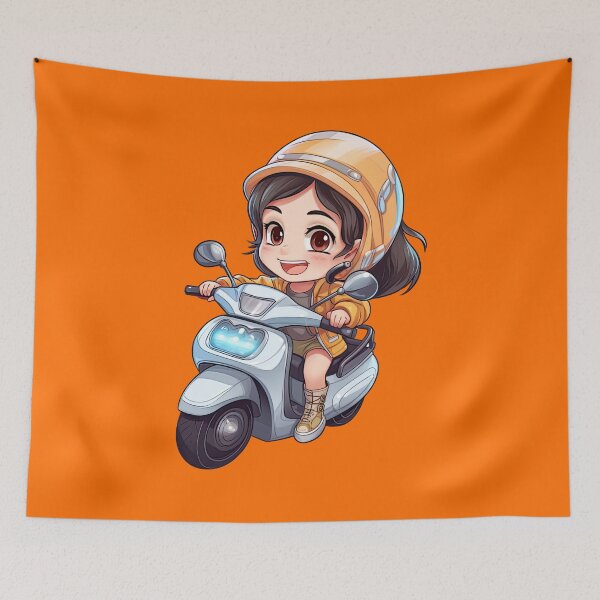 Item preview, Teenage Girl Riding a Silver Scooter (orange background) designed and sold by TheTrendsDesk.