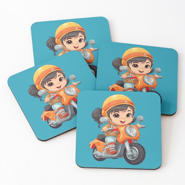 Item preview, Teenage Girl Riding an Orange Scooter (blue background) designed and sold by TheTrendsDesk.