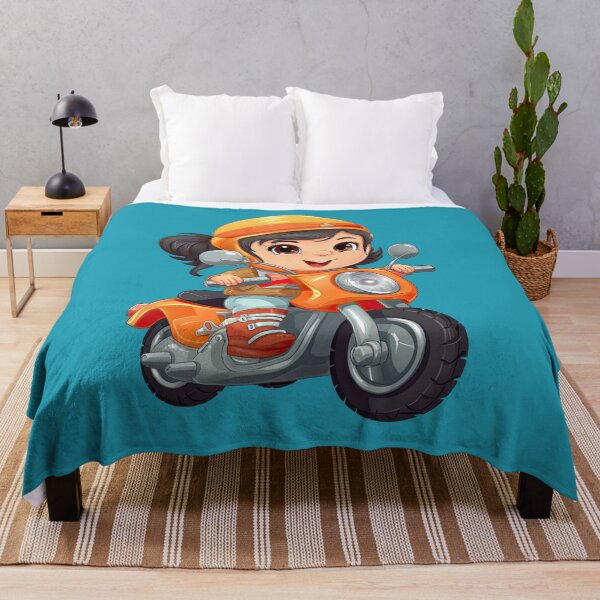 Item preview, Teenage Girl Riding an Orange Scooter (blue background) designed and sold by TheTrendsDesk.