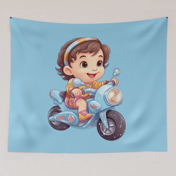 Item preview, Teenage Girl Riding a Blue Scooter (light blue background) designed and sold by TheTrendsDesk.