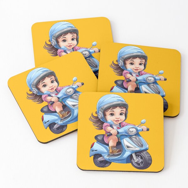 Item preview, Teenage Girl Riding a Blue Scooter (yellow background) designed and sold by TheTrendsDesk.