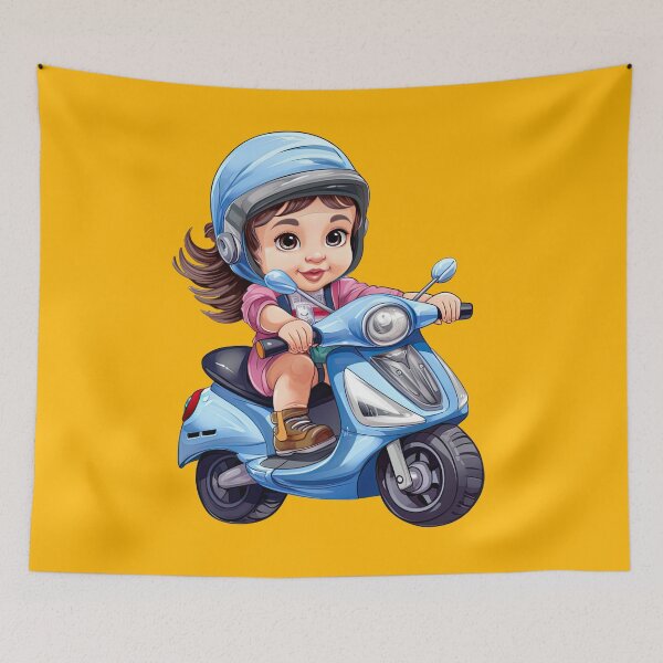 Item preview, Teenage Girl Riding a Blue Scooter (yellow background) designed and sold by TheTrendsDesk.