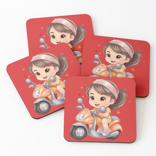 Item preview, Teenage Girl Riding an orange Scooter (red background) designed and sold by TheTrendsDesk.