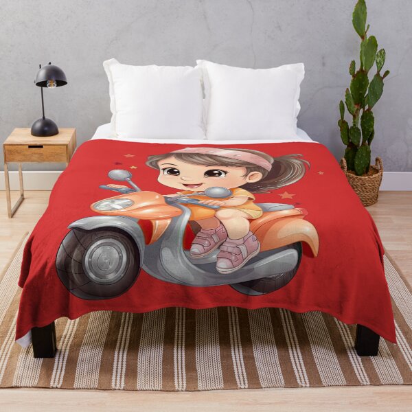 Item preview, Teenage Girl Riding an orange Scooter (red background) designed and sold by TheTrendsDesk.