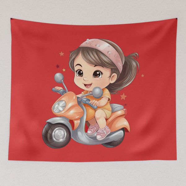 Item preview, Teenage Girl Riding an orange Scooter (red background) designed and sold by TheTrendsDesk.