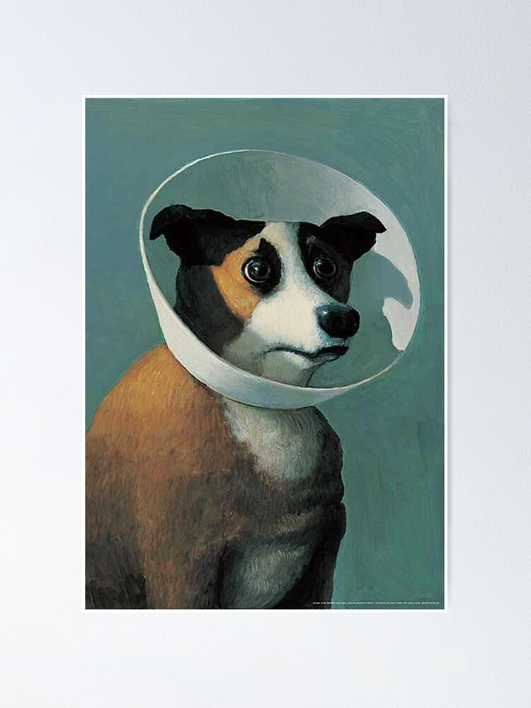 Thumbnail 1 of 3, Poster, Dog with Cone painting designed and sold by anderfelix.