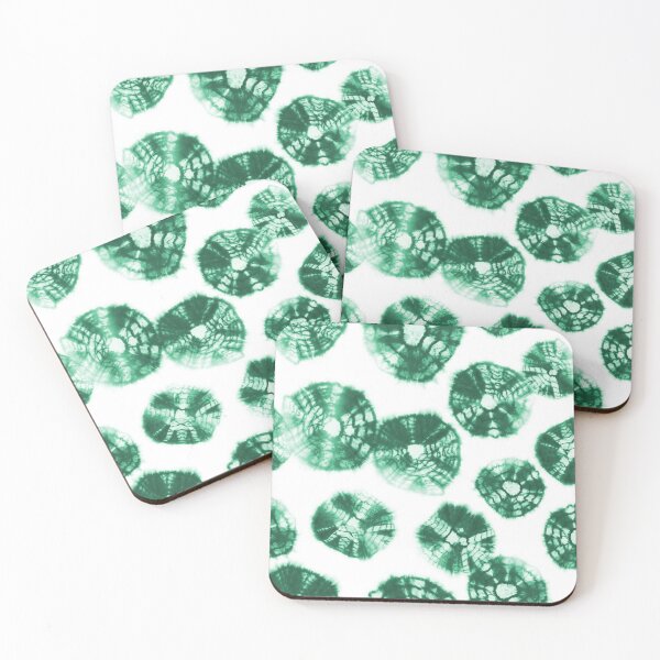 Item preview, Shibori Kumo tie dye emerald green dots over white designed and sold by marufemia.