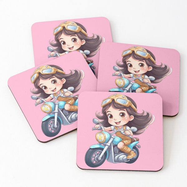 Item preview, Teenage Girl Riding a blue Motorcycle  (pink background) designed and sold by TheTrendsDesk.