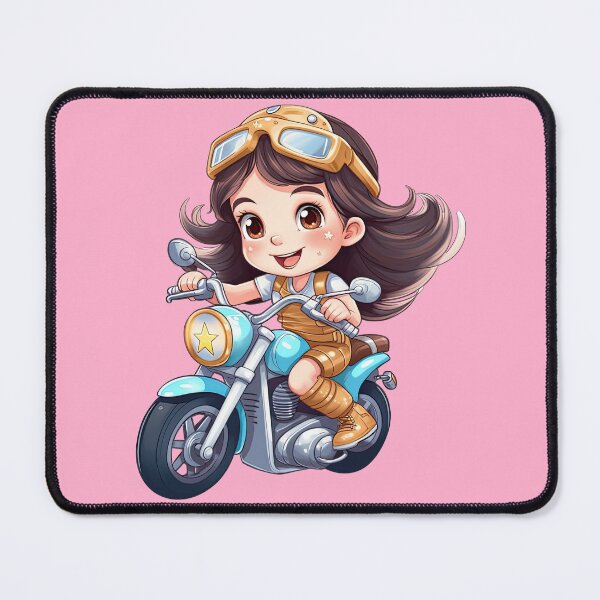 Item preview, Teenage Girl Riding a blue Motorcycle (pink background) designed and sold by TheTrendsDesk.
