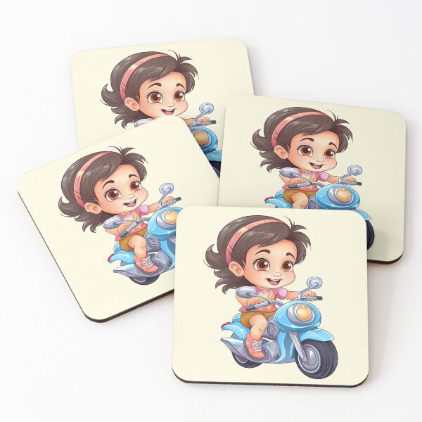 Item preview, Teenage Girl Riding a blue Motorcycle  (off white like background) designed and sold by TheTrendsDesk.