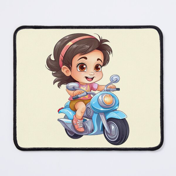 Item preview, Teenage Girl Riding a blue Motorcycle (off white like background) designed and sold by TheTrendsDesk.