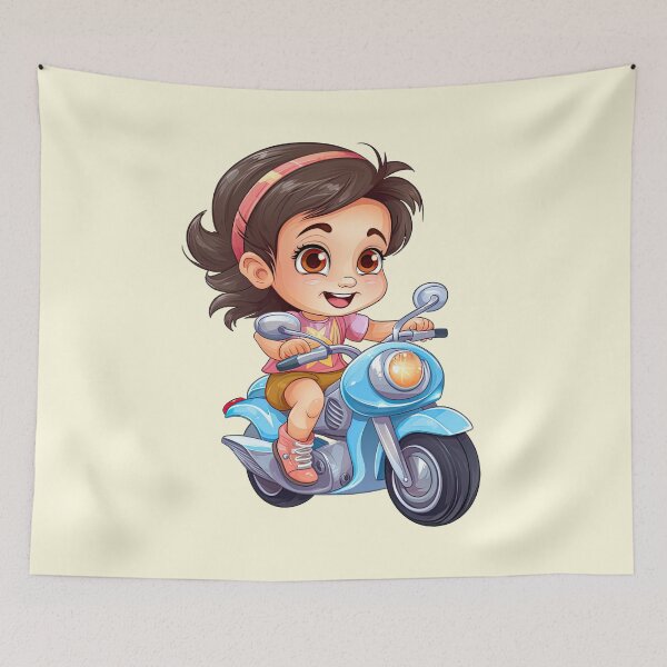 Item preview, Teenage Girl Riding a blue Motorcycle  (off white like background) designed and sold by TheTrendsDesk.