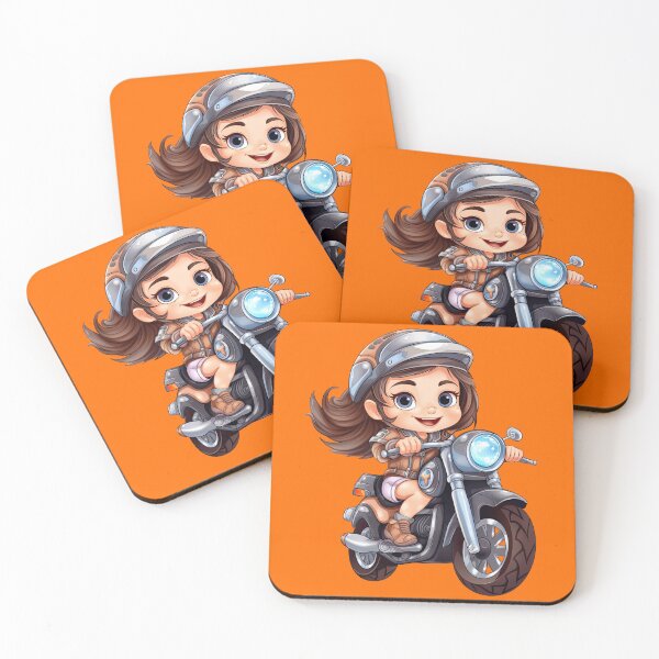 Item preview, Teenage Girl Riding a Silver Motorcycle  (orange background) designed and sold by TheTrendsDesk.
