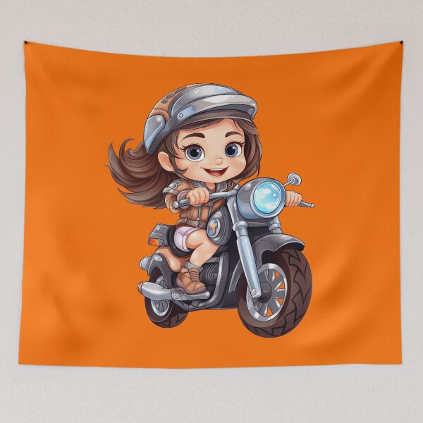 Item preview, Teenage Girl Riding a Silver Motorcycle  (orange background) designed and sold by TheTrendsDesk.