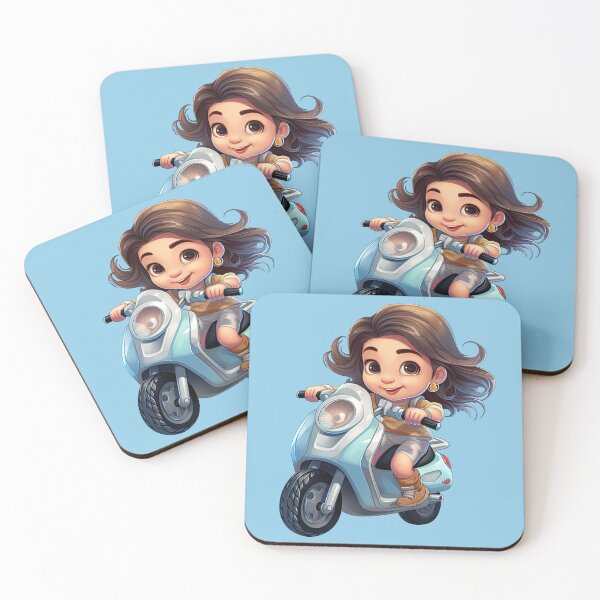 Item preview, Teenage Girl Riding a Blue Motorcycle  (light blue background) designed and sold by TheTrendsDesk.
