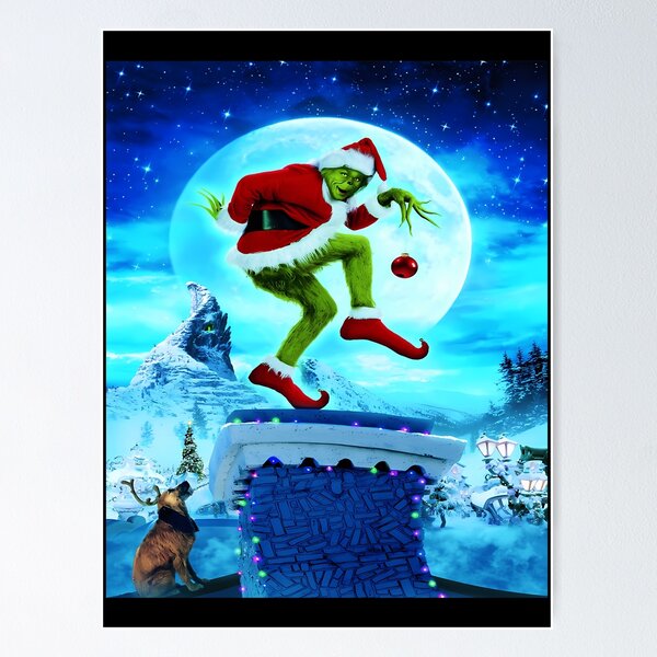 Poster for Sale avec l'œuvre « Grinch et lutin souriant en tenue de noël.  Illustration drôle » de l'artiste vanessavolk