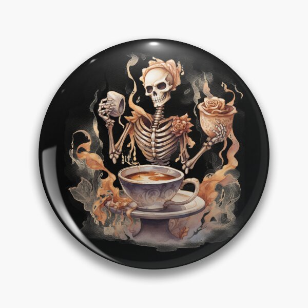 Artikelvorschau, Halloween-Skelett trinkt Kaffee im Aquarell-Stil entworfen und verkauft von AnnaMDesign.