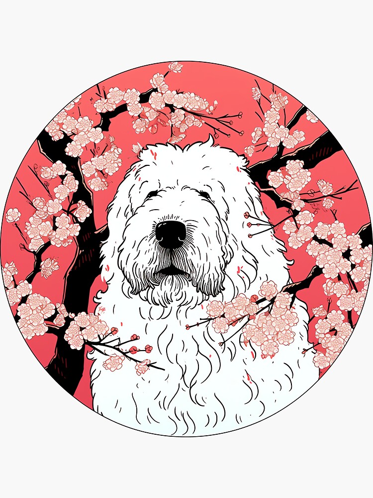 Old english sheepdog with tail (grey) Sticker for Sale by KiwiJP