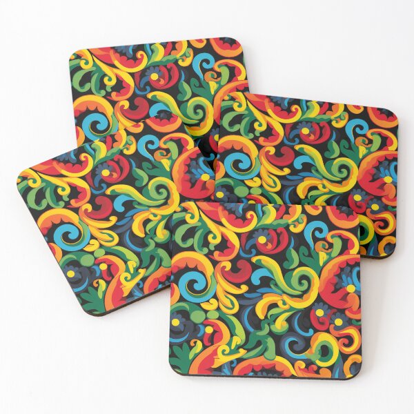 Item preview, Colorful fantasy pattern blue green red orange turquoise black yellow ornaments designed and sold by G-M-Designs.