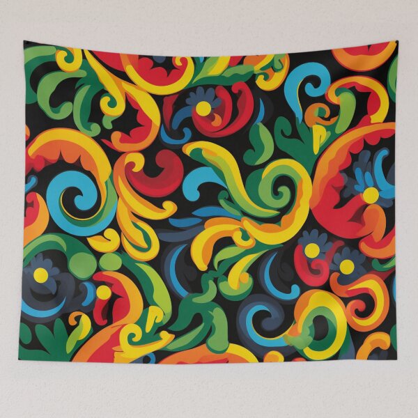 Item preview, Colorful fantasy pattern blue green red orange turquoise black yellow ornaments designed and sold by G-M-Designs.