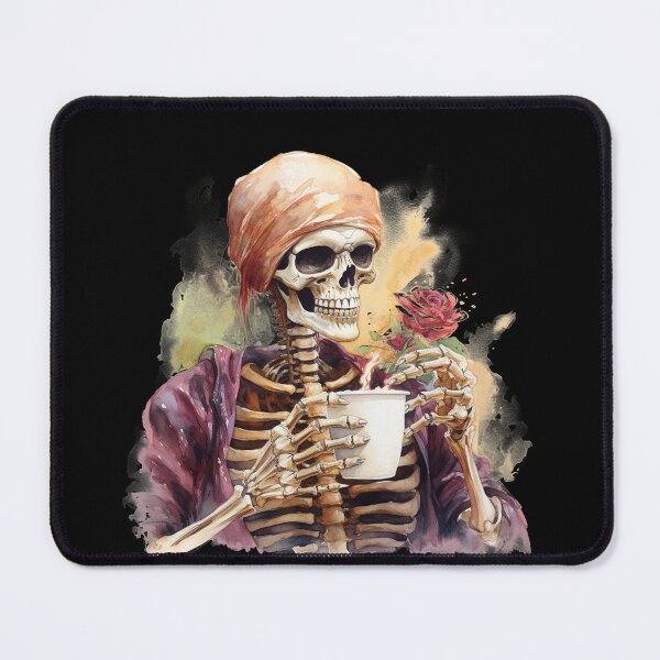 Item preview, Halloween Pirate Skeleton Drinking Coffee Watercolor Style designed and sold by AnnaMDesign.