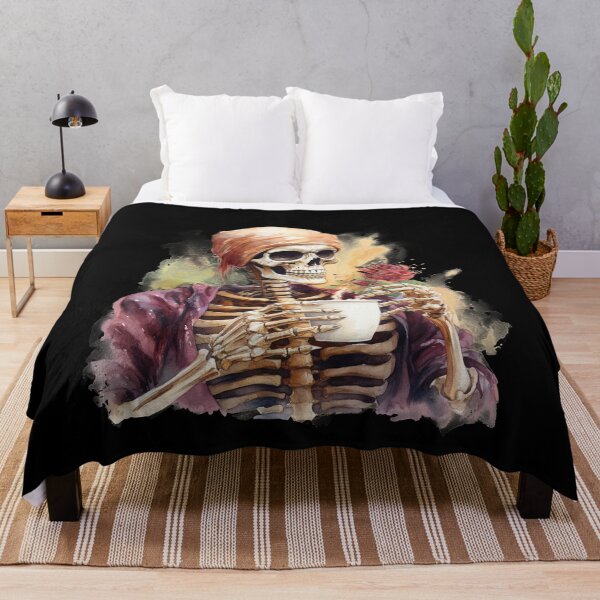 Item preview, Halloween Pirate Skeleton Drinking Coffee Watercolor Style designed and sold by AnnaMDesign.
