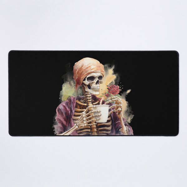 Item preview, Halloween Pirate Skeleton Drinking Coffee Watercolor Style designed and sold by AnnaMDesign.