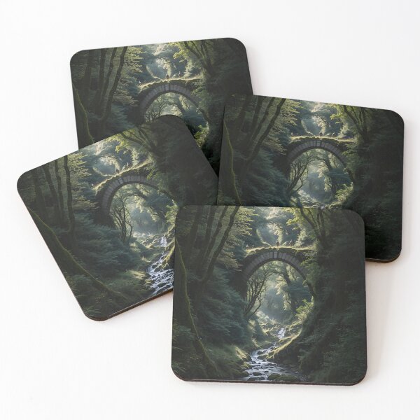 Item preview, Wild forest, bridge, lonely scene, river, waterfall, water designed and sold by Chemikal1993.