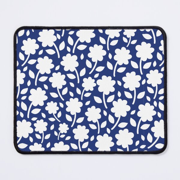 Item preview, A Blue White Silhouette Floral Flower Botanical pattern designed and sold by Nicola-Rowe.