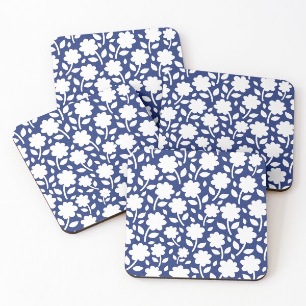 Item preview, A Blue White Silhouette Floral Flower Botanical pattern designed and sold by Nicola-Rowe.