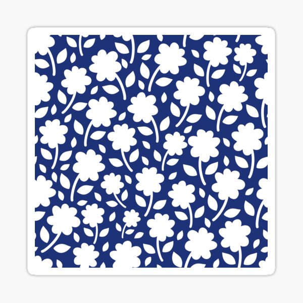 Item preview, A Blue White Silhouette Floral Flower Botanical pattern designed and sold by Nicola-Rowe.
