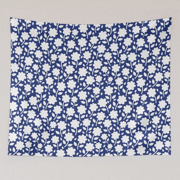 Item preview, A Blue White Silhouette Floral Flower Botanical pattern designed and sold by Nicola-Rowe.