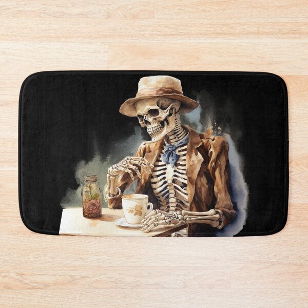 Item preview, Halloween Vintage Man Skeleton Drinking Coffee Watercolor Style designed and sold by AnnaMDesign.