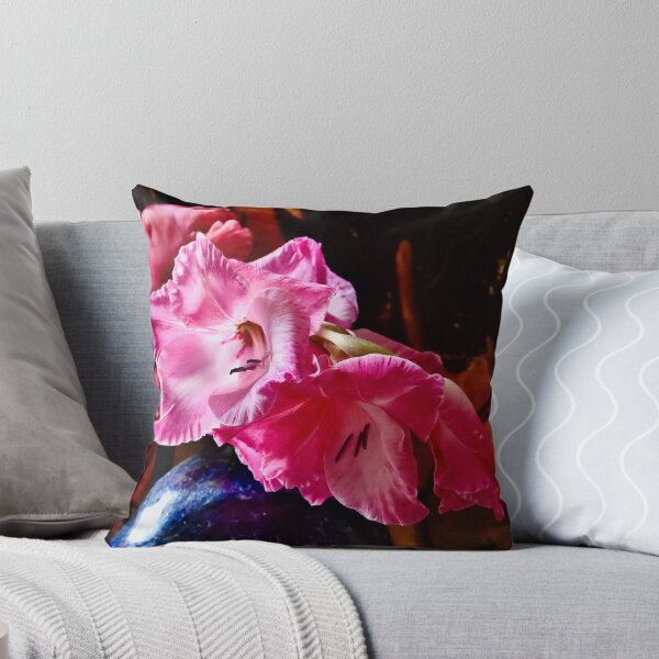 Item preview, Vibrant pink gladioli in blue vase designed and sold by keithmilligan.