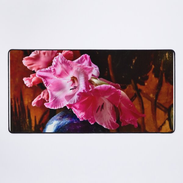 Item preview, Vibrant pink gladioli in blue vase designed and sold by keithmilligan.