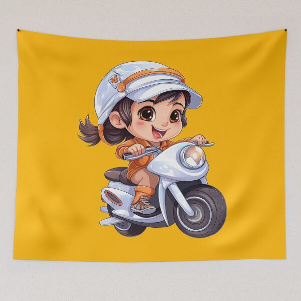Item preview, Teenage Girl Riding a White Scooter  (yellow background) designed and sold by TheTrendsDesk.