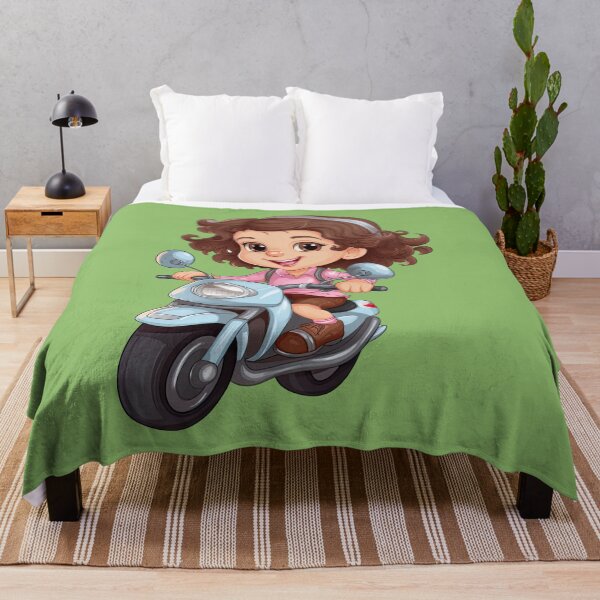 Item preview, Teenage Girl Riding a Blue Scooter (yellow background) designed and sold by TheTrendsDesk.