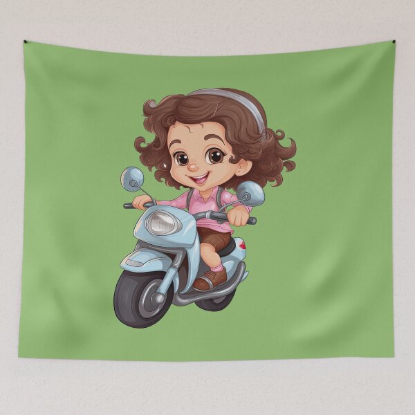 Item preview, Teenage Girl Riding a Blue Scooter  (yellow background) designed and sold by TheTrendsDesk.