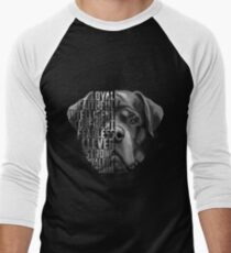 Rottweiler Quote, Loyalty Quote, Rottweiler Head, Rottweiler Text, Rottweiler Portrait, Dog Quote, Loyal, Faithful, Intelligent, Confident, Fearless, Clever, Strong Men's Baseball ¾ T-Shirt